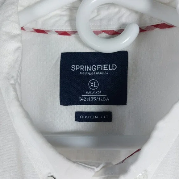 Springfield Unique Org. Button Up Shirt Mens XL White Red Check Patch L/S Casual - Picture 3 of 5
